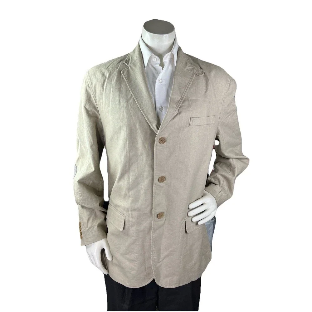 Tasso Elba Fitted Men XL Elbow Patch Linen Cotton Casual Summer Jacket Safari